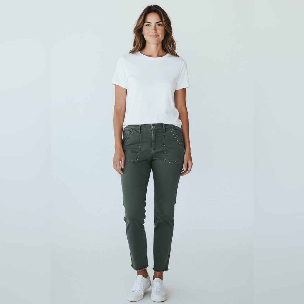 Democracy ‘Ab Technology’ Studded Skinny Pants Green Size 8